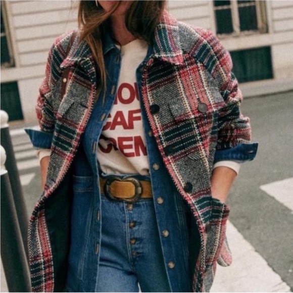 Sezane Izaac Plaid Mid Length Coat Sz 4 NWT - Picture 12 of 16